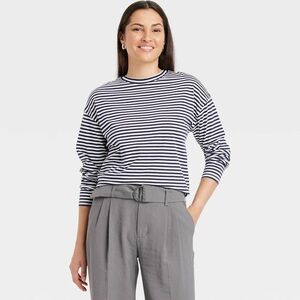 a new day Navy and White Striped Long Sleeve Top